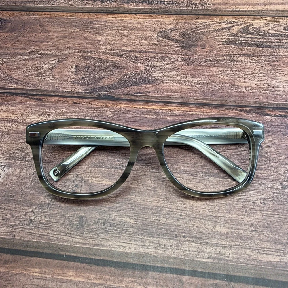 Warby Parker Thatcher 150 Eyeglasses 55-19-140 Striated Grey Olive Cat Eye